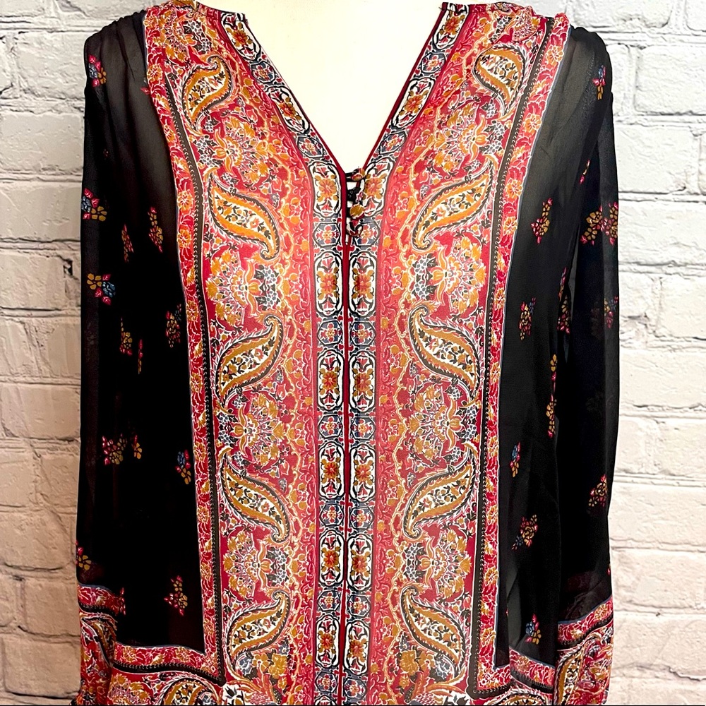 Joie Black & Red Pattern Silk Blouse